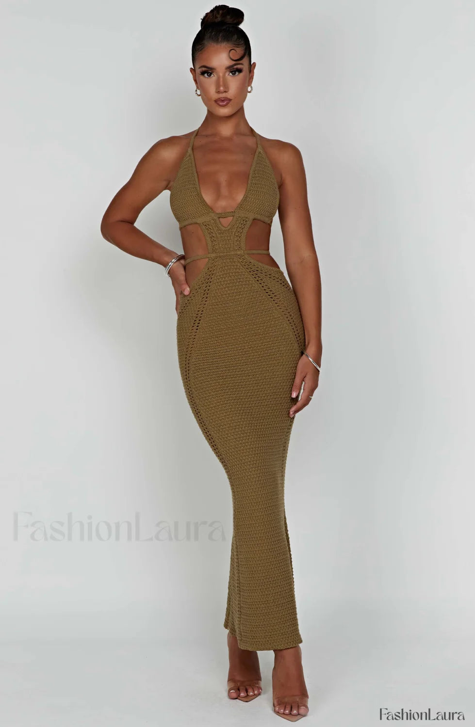 Arabella Maxi Graceful Dress Khaki Dress