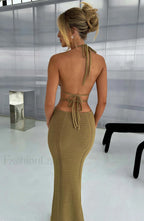 Arabella Maxi Graceful Dress Khaki Dress