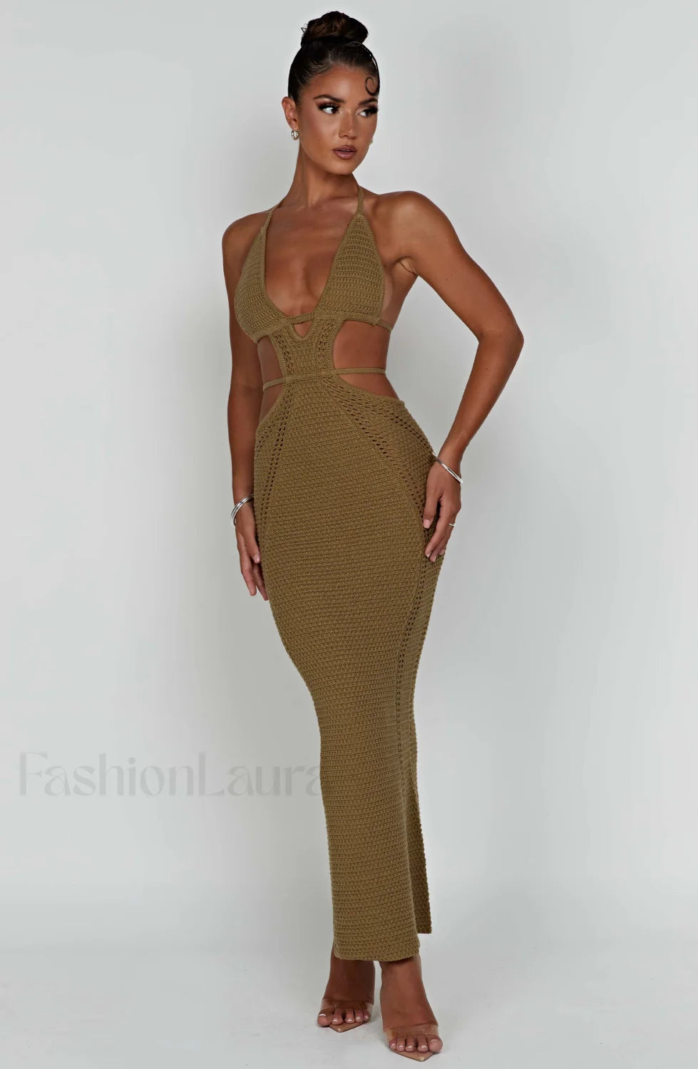 Arabella Maxi Graceful Dress Khaki Dress