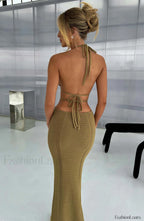 Arabella Maxi Graceful Dress Khaki Dress