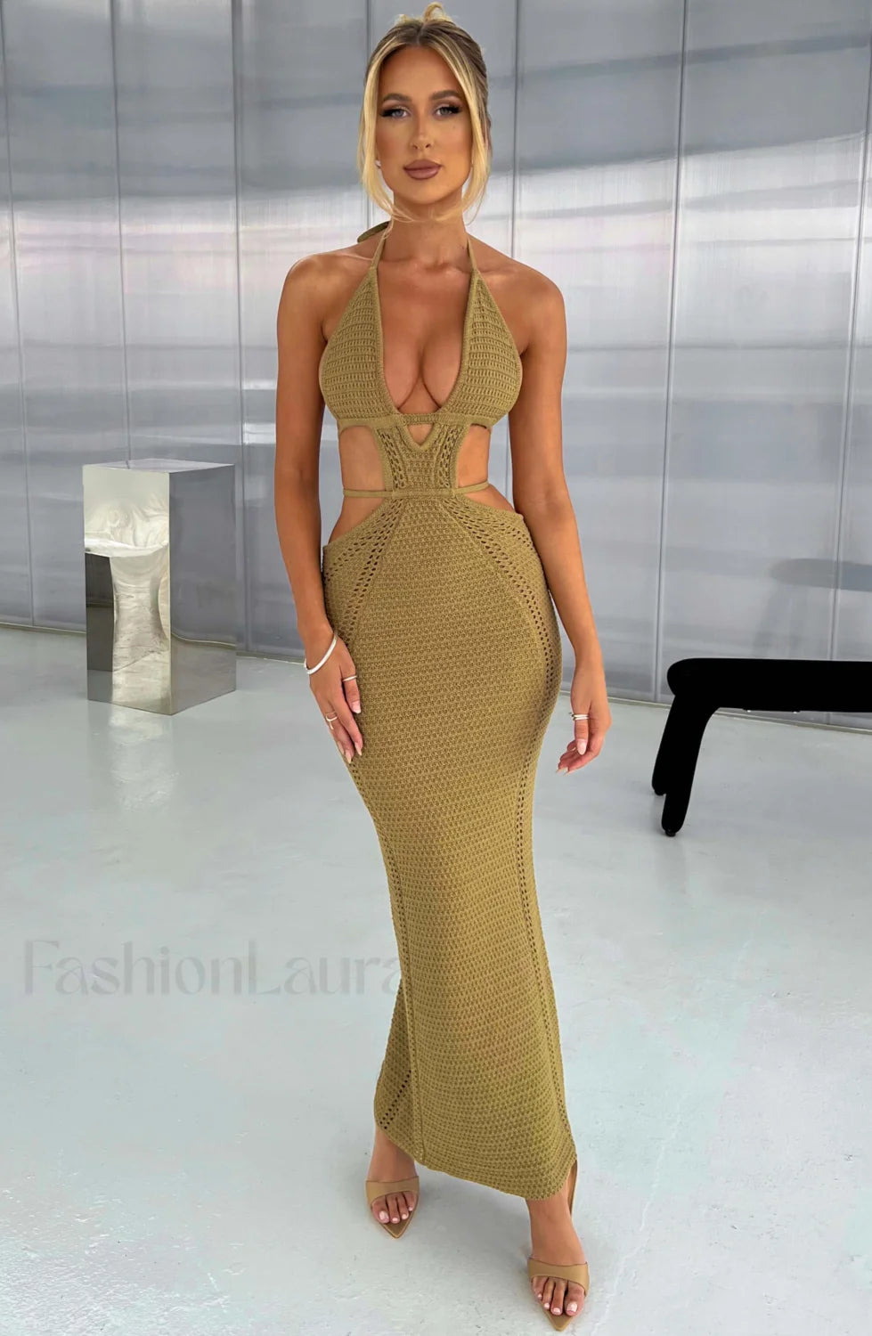 Arabella Maxi Graceful Dress Khaki Dress