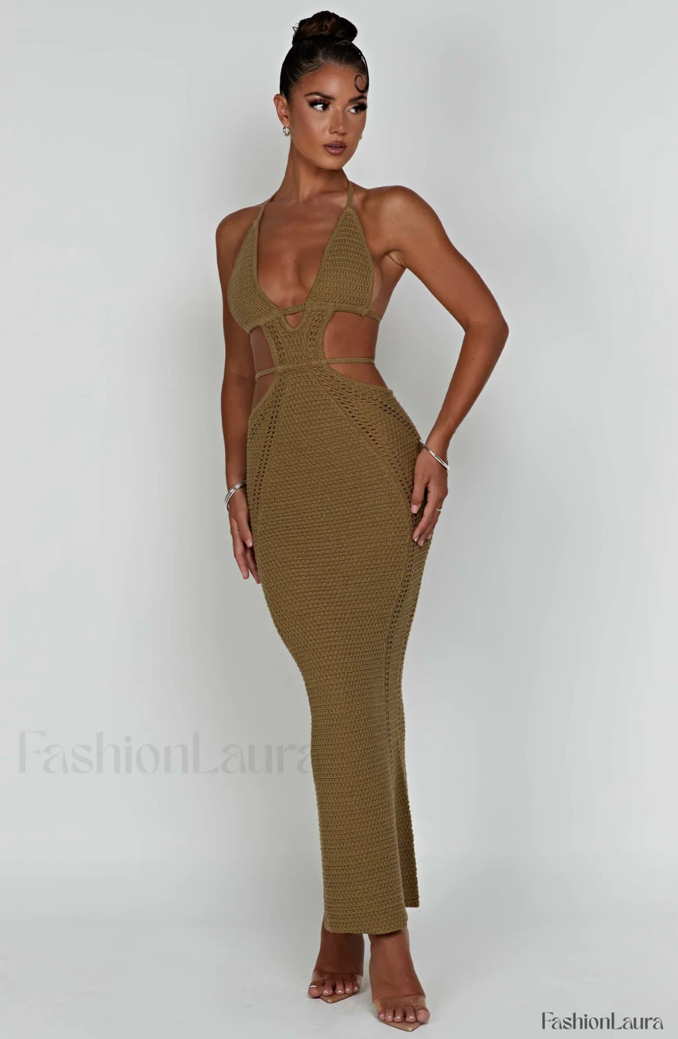 Arabella Maxi Graceful Dress Khaki Dress