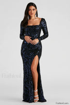 Arial Formal Stylish Sequin Lace Up Dress S / Black