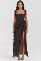 Ariel Cherry Stylish Pleated Maxi Dress XS / Chocolate