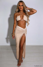 Ariela Maxi Skirt Trendy Gold Sparkle Skirt
