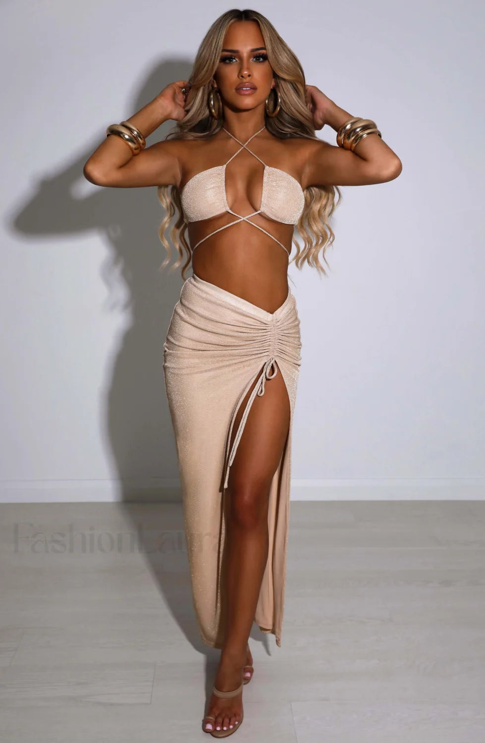 Ariela Maxi Skirt Trendy Gold Sparkle Skirt