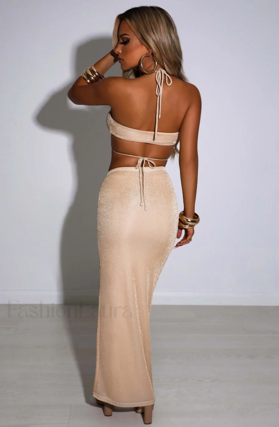 Ariela Maxi Skirt Trendy Gold Sparkle Skirt