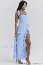 Ariela Soft Blue Charming Ruffle Maxi Dress