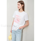 Art Letter Embroidery T Shirt Beige / S