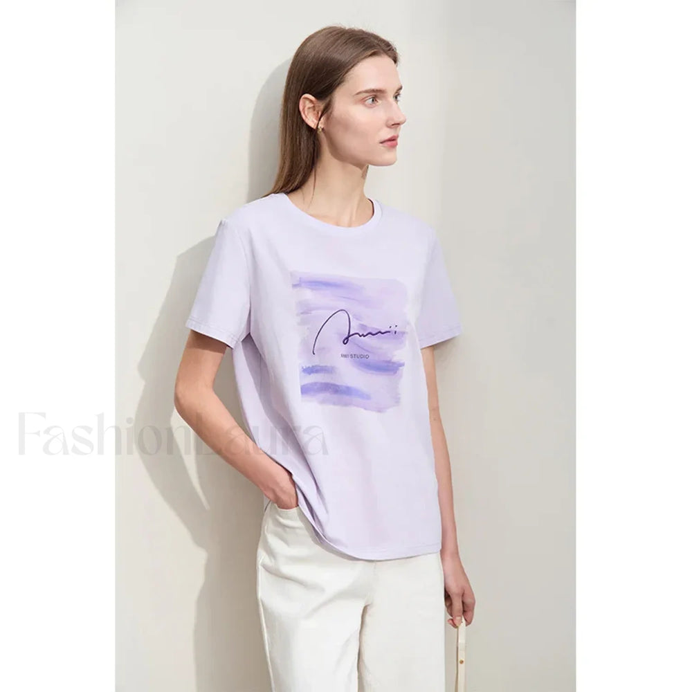 Art Letter Embroidery T Shirt Purple / S