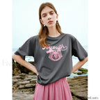 Art Print Loose Antibacterial T Shirt Gray / S