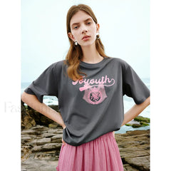 Art Print Loose Antibacterial T Shirt Gray / S