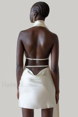 Astrella Neck Wrap Charming Midi A Line Dress S / Ivory