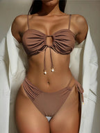 Asymmetric Crinkled Bikini Set Coffee / S