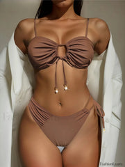 Asymmetric Crinkled Bikini Set Coffee / S
