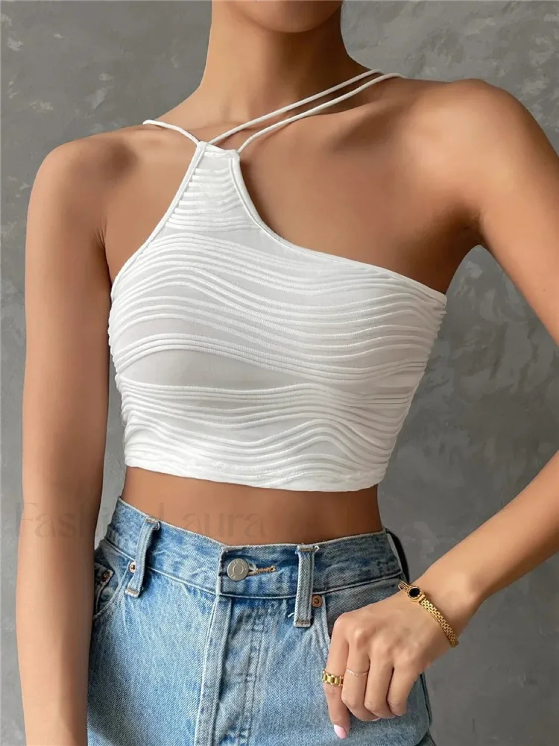 Asymmetric Grunge Neck Crop Top Secondary image