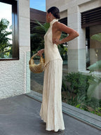 Asymmetric Halter Crop Top With Wide Leg Pants Set Pant Sets