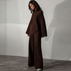 High Neck Bell Sleeve Sweater Wide Leg Pants Matching Set Chestnut S / Chestnut Matching Sets