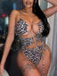 Asymmetric Leopard Hollow Out One Piece Leopard / S