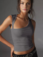 Asymmetric Neck Cut Out Tank Top Grey / XS Tank Tops & Camis