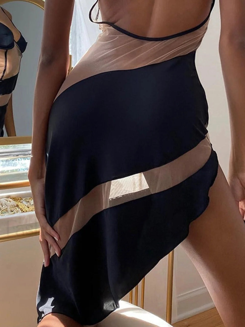 Asymmetric Patchwork Mesh Maxi Dress Maxi Dresses