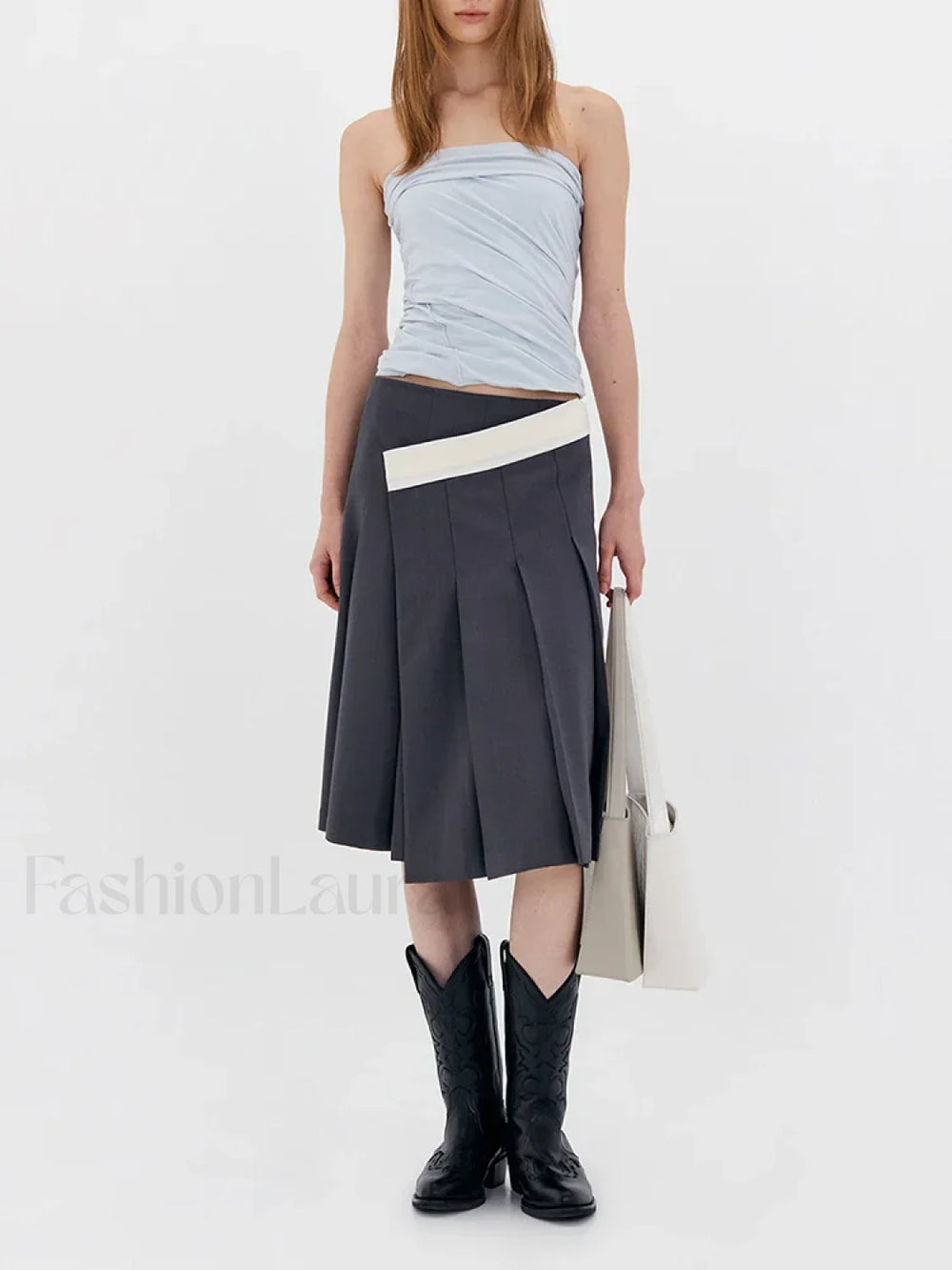 Asymmetric Striped High Waist Skirt gray / S