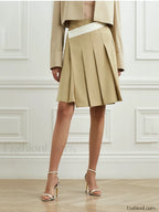 Asymmetric Striped Pleated Midi Skirt khaki / S