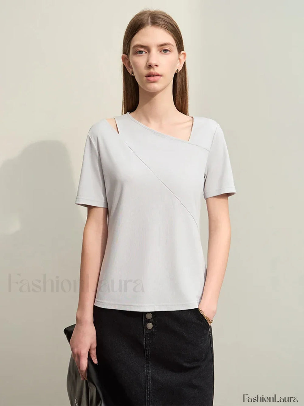 Asymmetric V Neck Stretch T Shirt