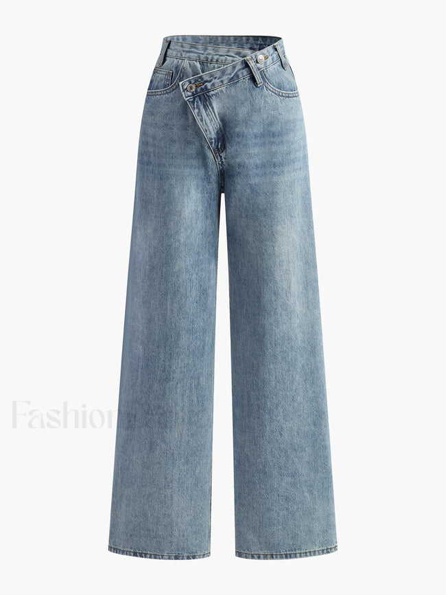 Asymmetric Waist Wide Leg Jeans LightBlue / XS Pants Main image
