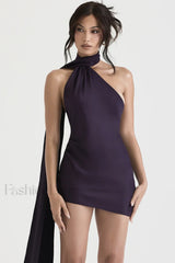 Asymmetric Wrap Stylish Neck Dress XS / Purple