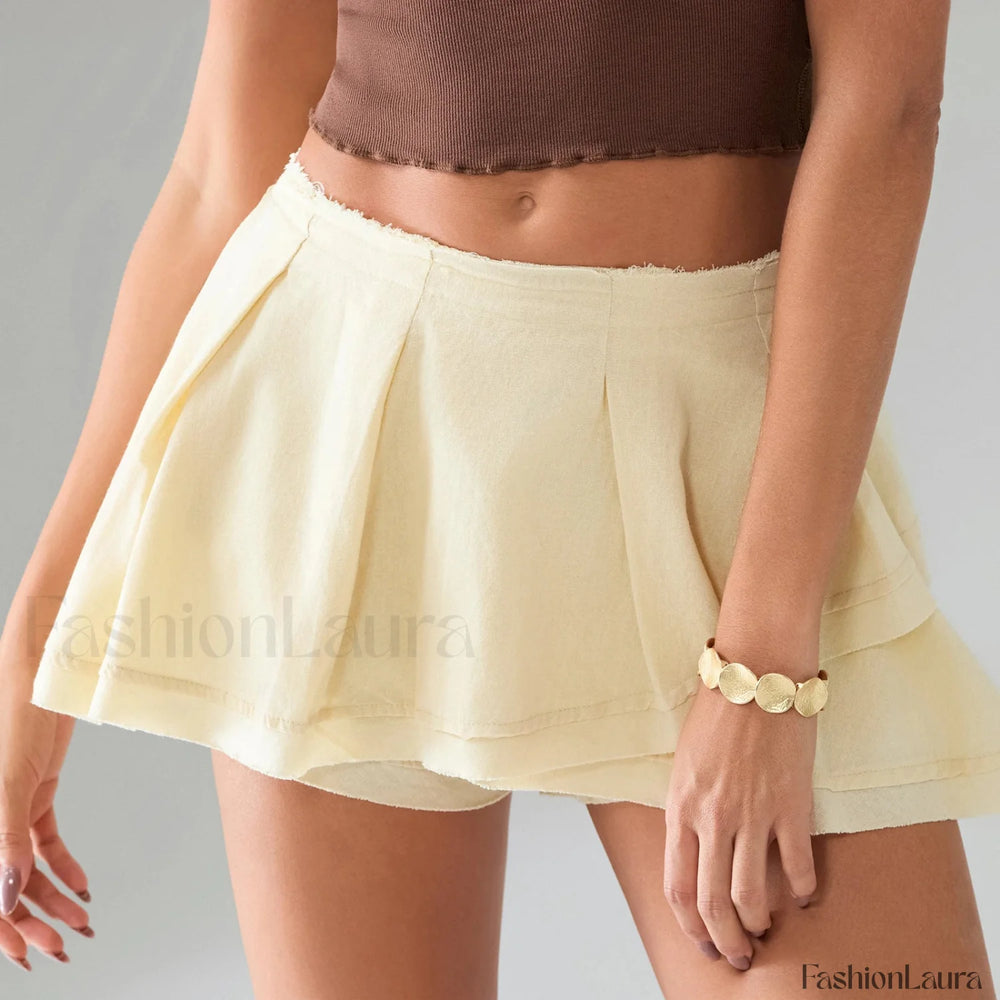 Asymmetrical Lined Shorts Skirt APRICOT / S