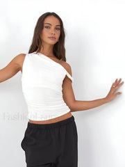 Asymmetrical Neck Basic Top T Shirts