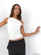 Asymmetrical Neck Basic Top T Shirts