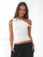 Asymmetrical Neck Basic Top T Shirts