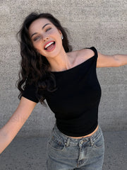 Asymmetrical Neck One Shoulder Off Top T Shirts