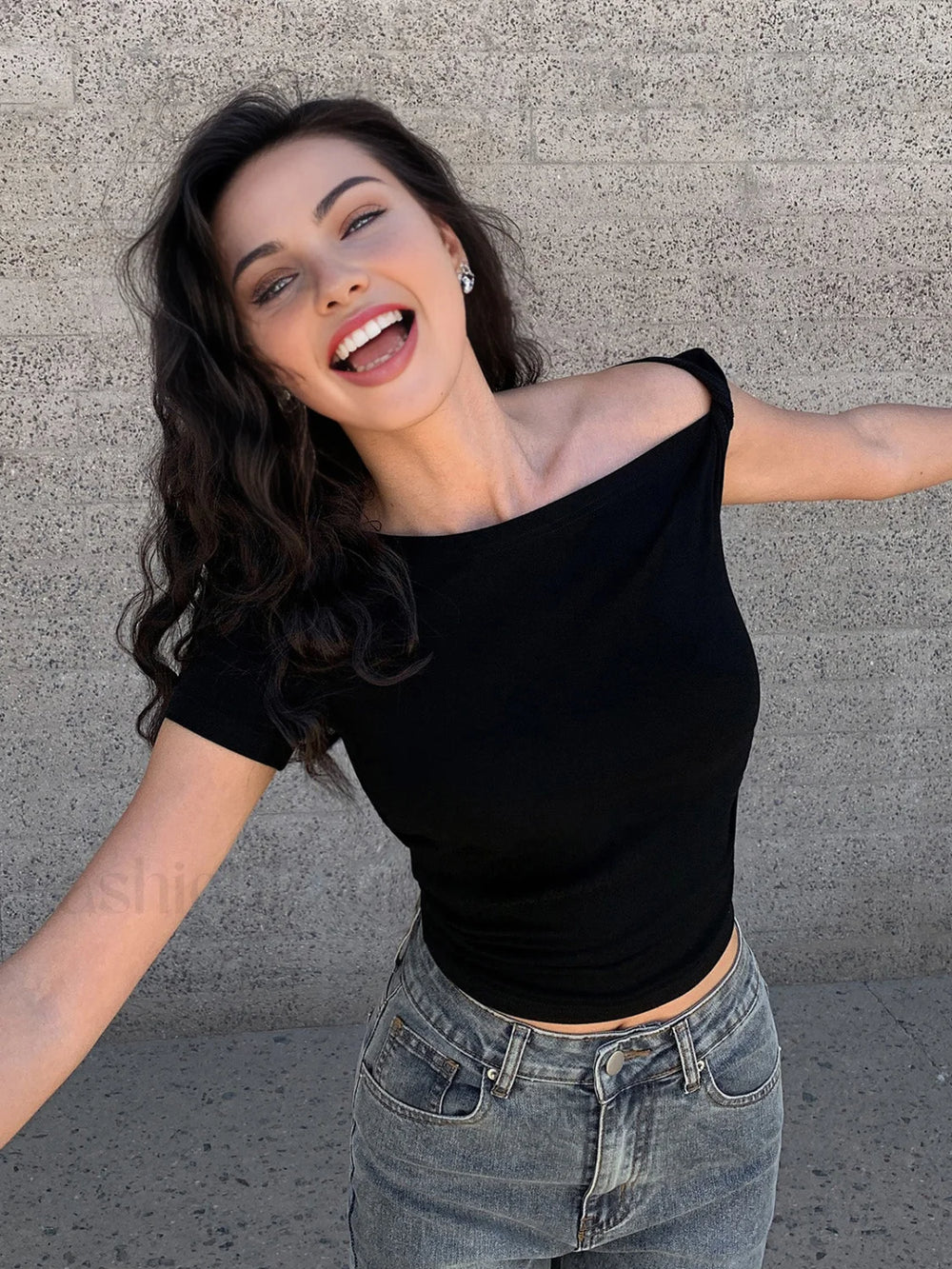 Asymmetrical Neck One Shoulder Off Top T Shirts