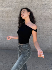 Asymmetrical Neck One Shoulder Off Top T Shirts