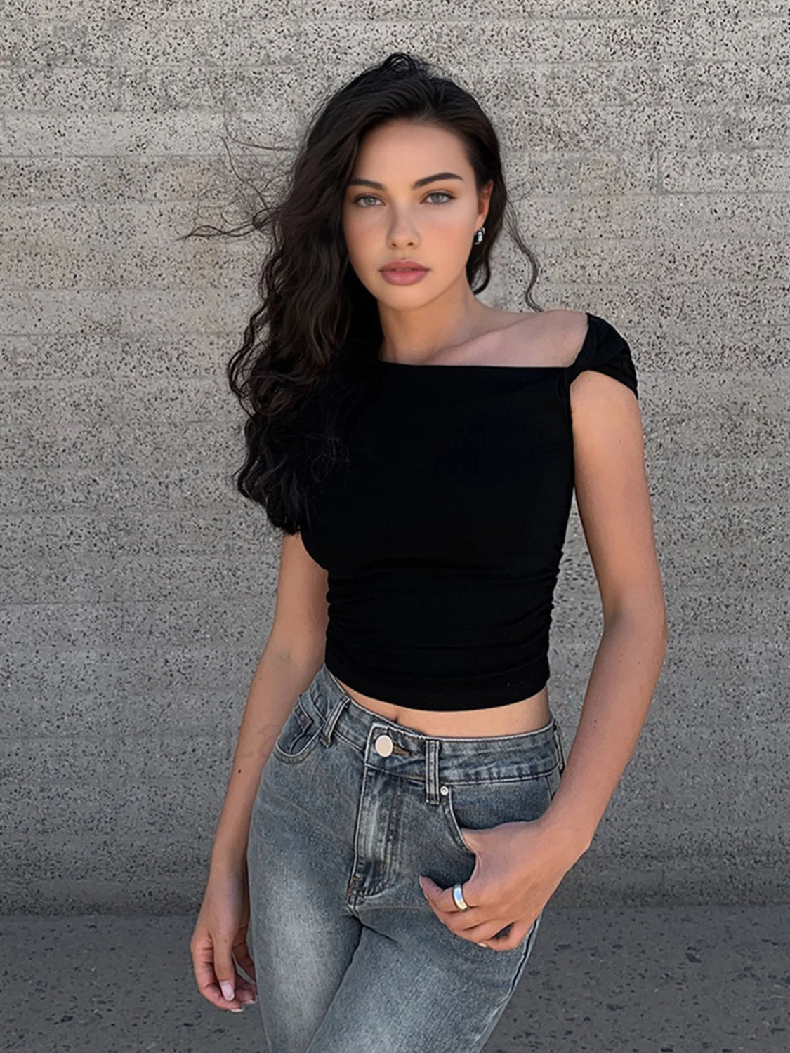 Asymmetrical Neck One Shoulder Off Top Secondary image