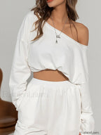 Asymmetrical Off Shoulder Solid Sweatshirt Sweatshirts