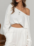 Asymmetrical Off Shoulder Solid Sweatshirt Sweatshirts