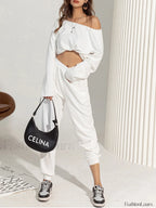 Asymmetrical Off Shoulder Solid Sweatshirt Sweatshirts