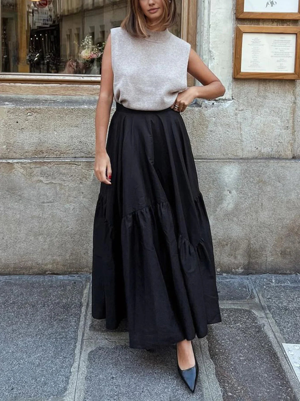 Asymmetrical Pleated Maxi Skirt Skirts