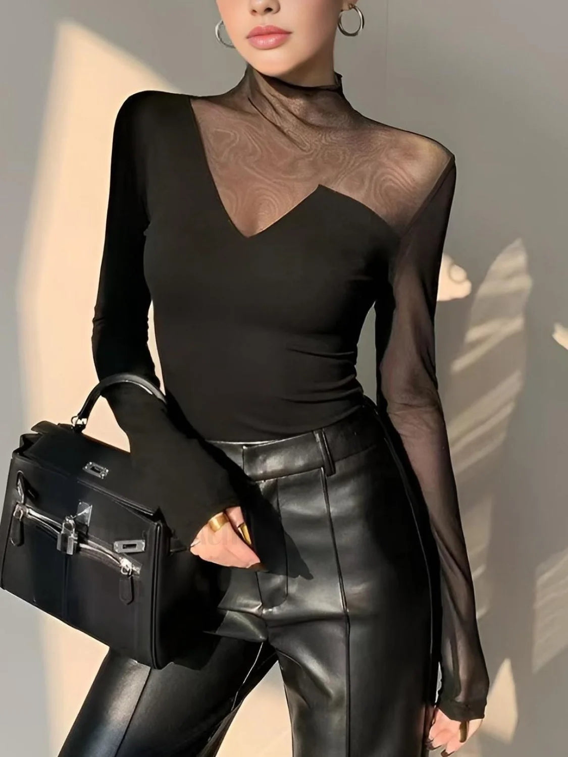 Asymmetrical Sheer Mesh Panel T-Shirt Secondary image