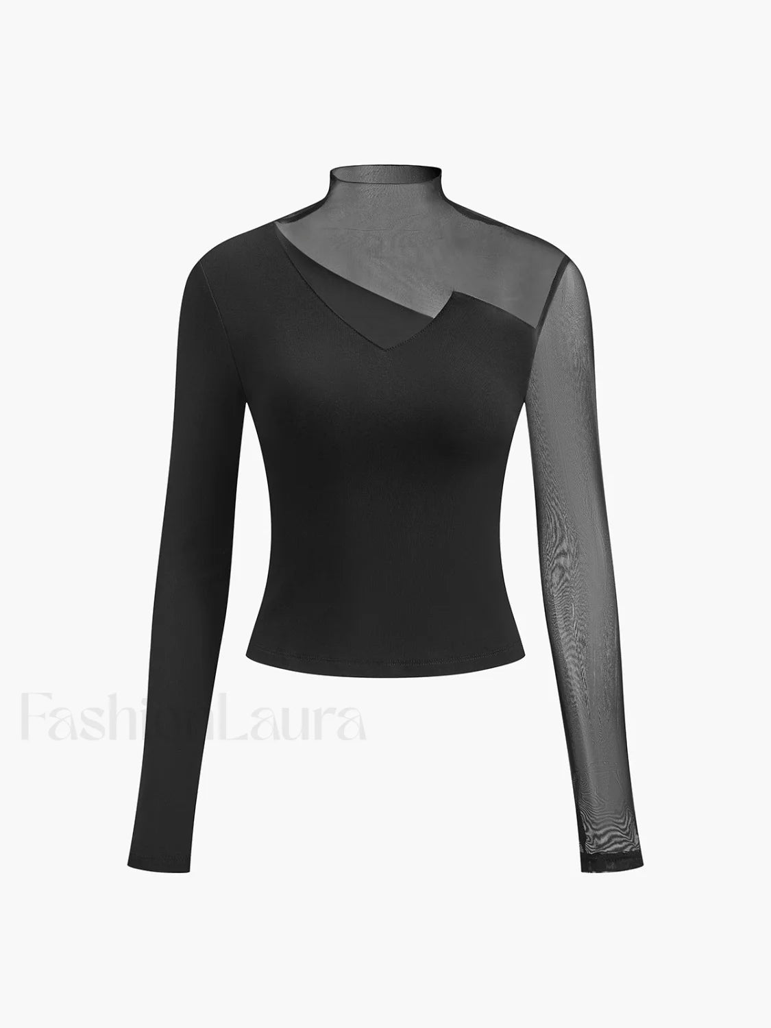 Asymmetrical Sheer Mesh Panel T Shirt T Shirts