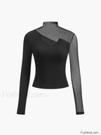 Asymmetrical Sheer Mesh Panel T Shirt T Shirts