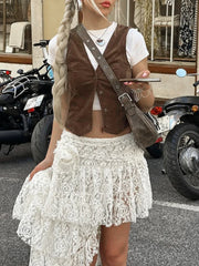 Asymmetrical Stitched Lace Skirt