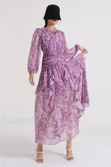 Aurier Round Neck Charming Balloon Sleeve Maxi Dress