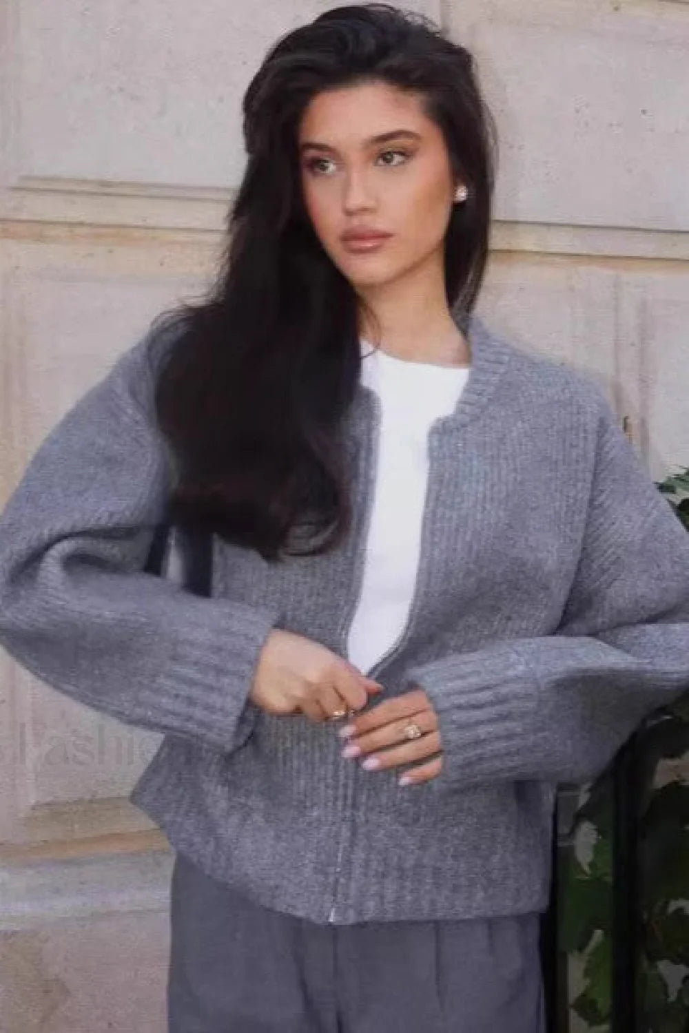 Autumn Knit Zip-Up Sweater Grey / S