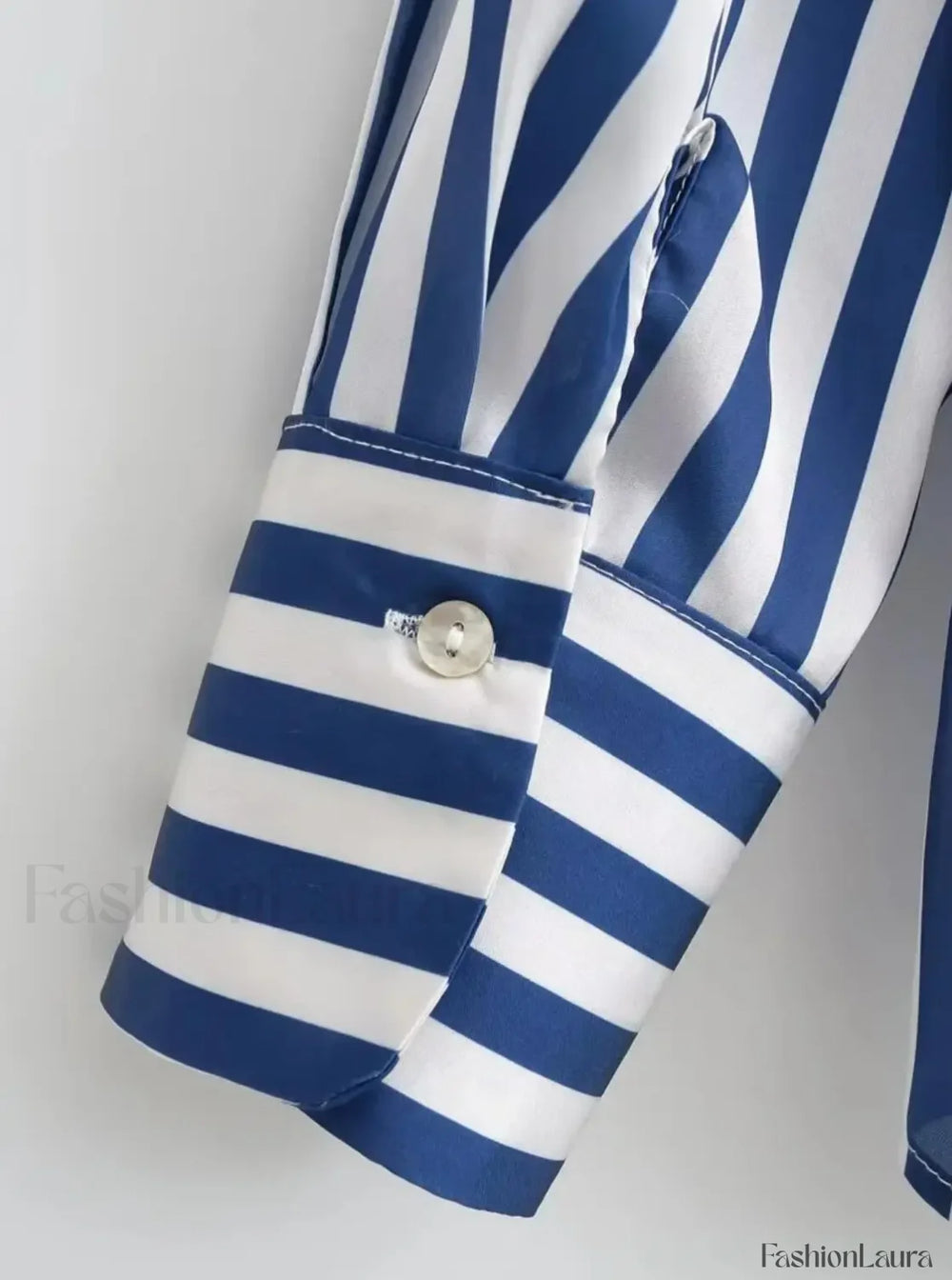 Autumn Lapel Blue White Striped Satin Single Breasted Loose Tops Blouse