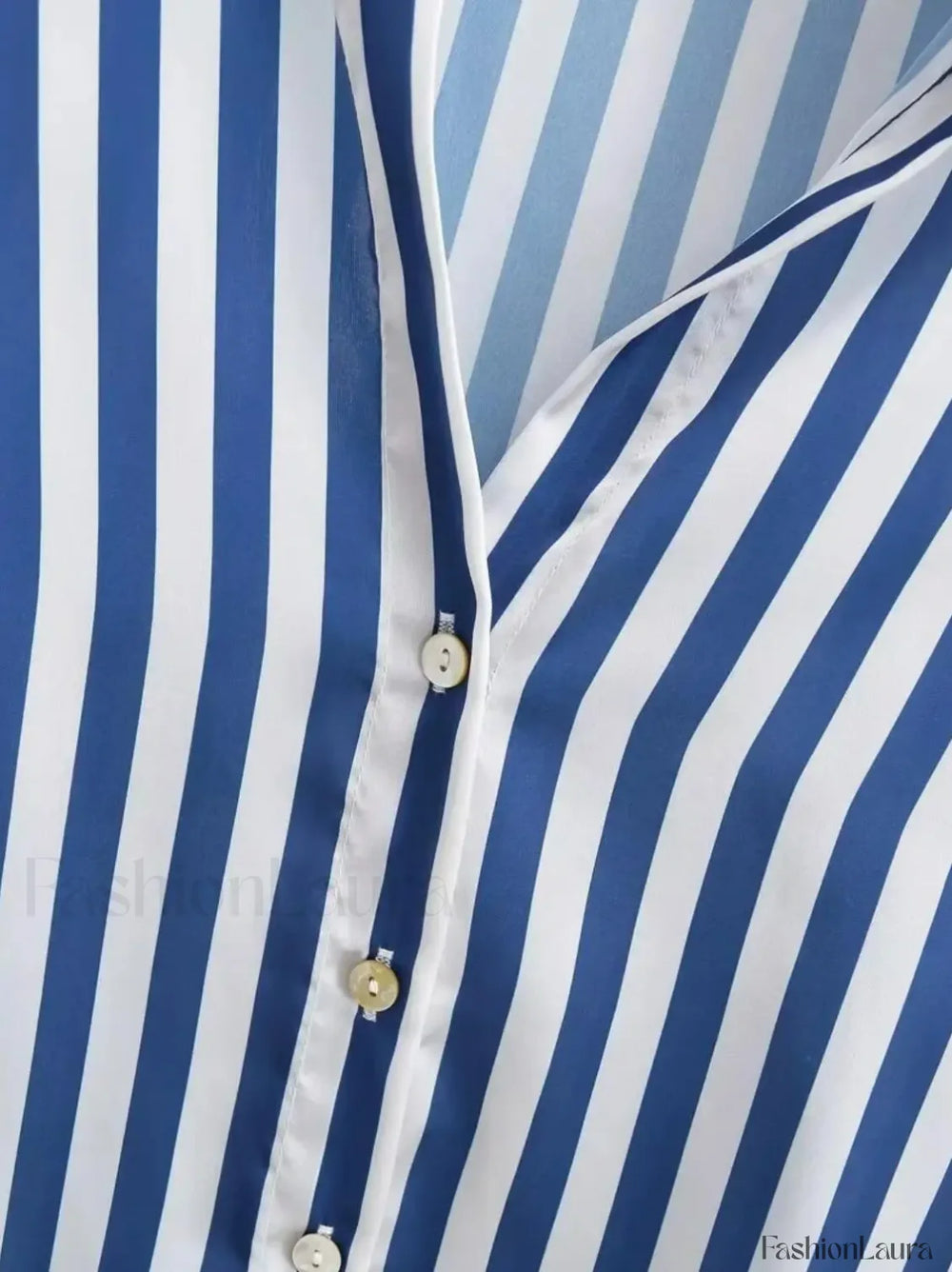 Autumn Lapel Blue White Striped Satin Single Breasted Loose Tops Blouse